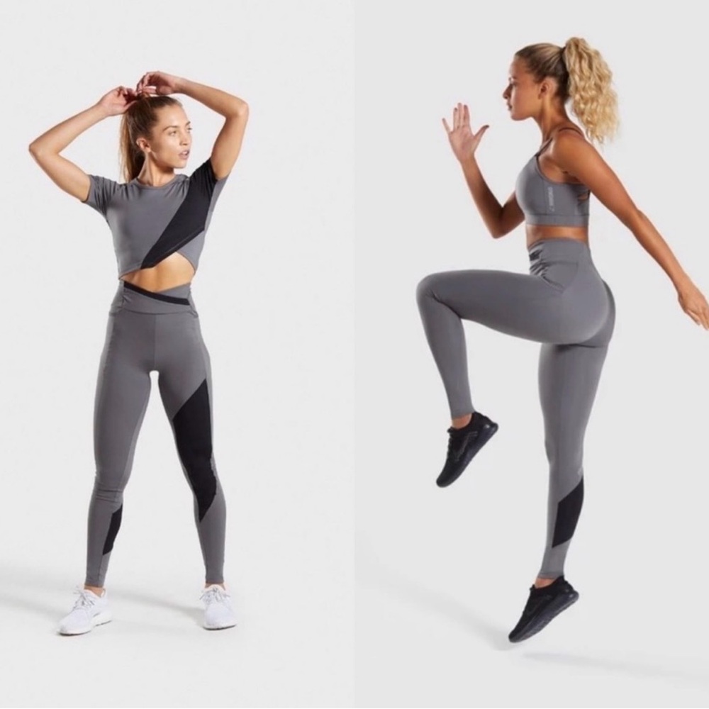 Gymshark Gray and Black Asymmetric Crossover Leggings